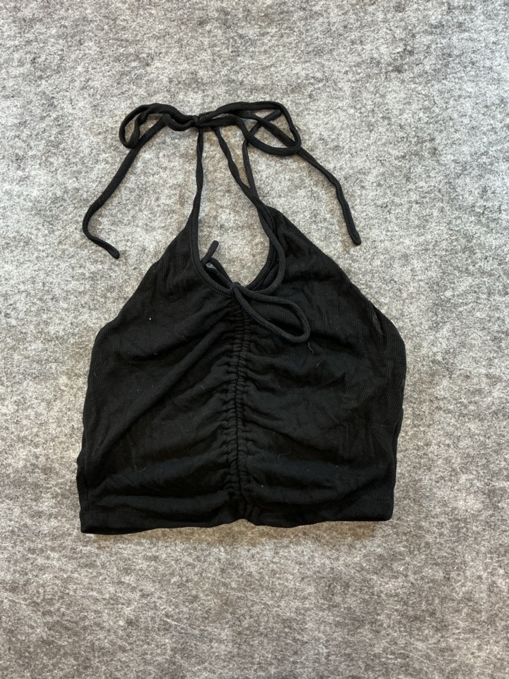 Princess Polly Black Spaghetti Halter Crop Top w/ Synched Front Bow A3